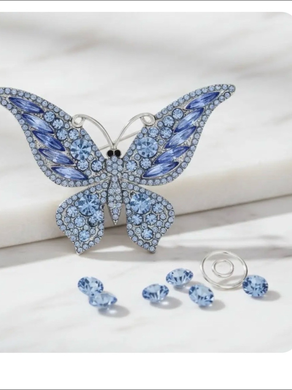 Blue Crystal Butterfly Brooch Pin - Elegant Women's Jewelry